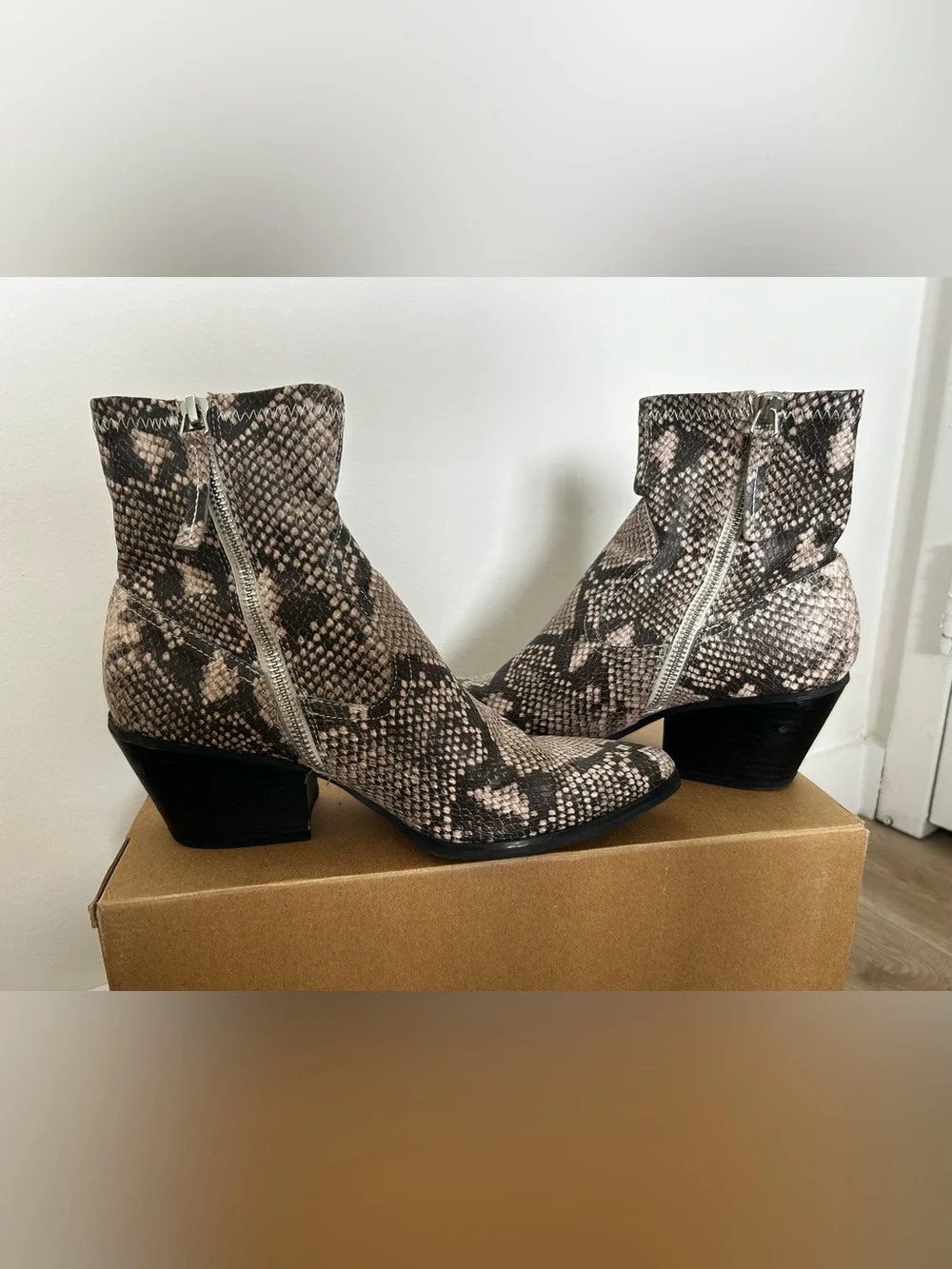 Dolce Vita Snake-Print Pointed Ankle Boots with Side Zip